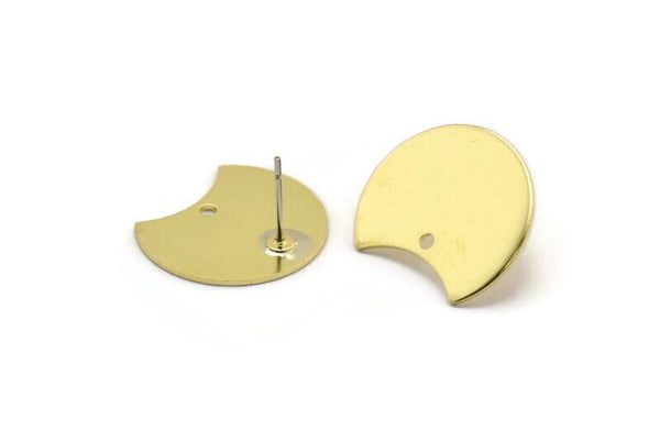 Brass Moon Earring, 8 Raw Brass Crescent Moon Stud Earrings With 1 Hole (20x15x0.70mm) M804