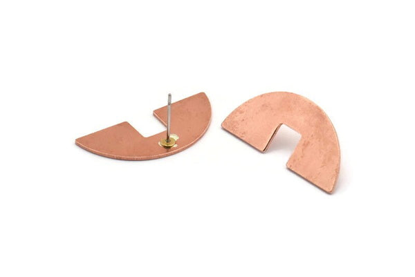 Copper Semi Circle Earring, 4 Raw Copper Half Moon Stud Earring (31x14x0.90mm) M588