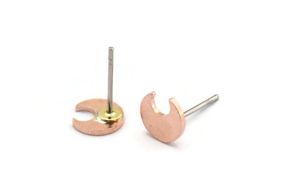 Copper Moon Earring, 12 Raw Copper Tiny Crescent Moon Stud Earrings (7x0.80mm) M01636