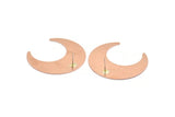 Copper Moon Earring, 2 Raw Copper Crescent Moon Stud Earrings (42x16x0.80mm) M307 A5484