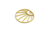 Brass Round Charm, 24 Raw Brass Rising Sun Patterned Round Shaped Charms With 1 Hole, Charm Pendants (18x0.80mm) A5572