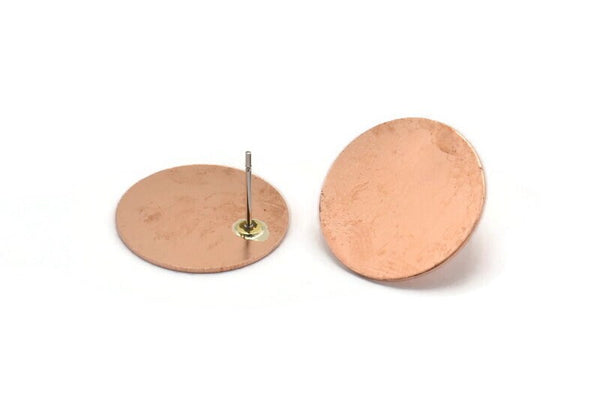 Copper Round Earring, 6 Raw Copper Round Stud Earrings (20x0.70mm) M01368