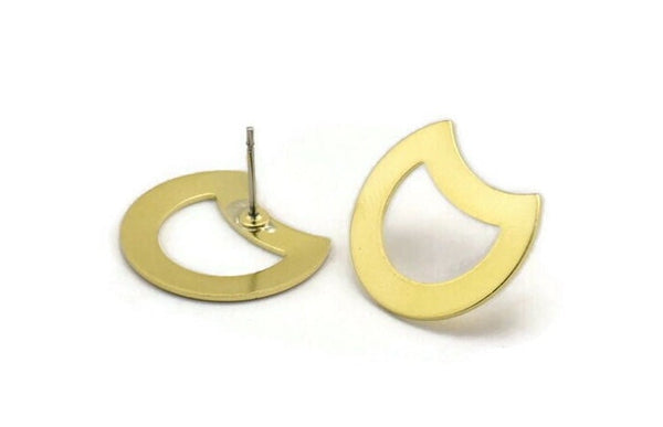 Brass Moon Earring, 8 Raw Brass Crescent Moon Stud Earring (20x15x0.70mm) M777