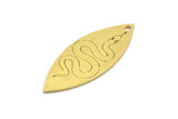 Brass Marquise Charm, 6 Raw Brass Snake Pattarned Marquise Shaped Charms With 1 Hole (39x15x0.80mm) A5545