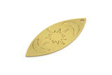 Brass Marquise Charm, 6 Raw Brass Pole Star And Crescent Moon Pattarned Marquise Shaped Charms With 1 Hole (39x15x0.80mm) A5547