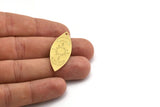 Brass Marquise Charm, 6 Raw Brass Pole Star And Crescent Moon Pattarned Marquise Shaped Charms With 1 Hole (39x15x0.80mm) A5547