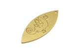Brass Marquise Charm, 6 Raw Brass Lizzard Pattarned Marquise Shaped Charms With 1 Hole (39x15x0.80mm) A5624