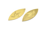 Brass Marquise Charm, 6 Raw Brass Bird Pattarned Marquise Shaped Charms With 1 Hole (39x15x0.80mm) A5476