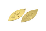 Brass Marquise Charm, 6 Raw Brass Bird Pattarned Marquise Shaped Charms With 1 Hole (39x15x0.80mm) A5476
