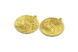 Brass Round Charm, Raw Brass Round Charm With 1 Loop, Tree Findings, Leaf Findings (28.5x26x1.5mm) N2216