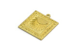 Brass Square Charm, Raw Brass Square Charm With 1 Loop, Sun Findings, Sun Rising Findings, Sunshine Findings (25x22.5x1.4m) N2273