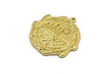 Brass Round Charm, Raw Brass Mountain And Tree Charm With 1 Loop, Sun Charms, Crescent Moon Charms, Findings (29x28x1.5mm) N2263