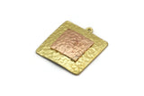 Brass Square Charm, Raw Brass And Raw Copper Square Charm With 1 Loop, Copper Charms, Mixed Material Findings (27x25x3mm) N2215