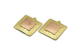 Brass Square Charm, Raw Brass And Raw Copper Square Charm With 1 Loop, Copper Charms, Mixed Material Findings (27x25x3mm) N2215