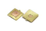 Brass Square Charm, Raw Brass And Raw Copper Square Charm With 1 Loop, Copper Charms, Mixed Material Findings (27x25x3mm) N2215