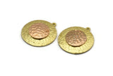 Brass Round Charm, Raw Brass And Raw Copper Round Charm With 1 Loop, Copper Charms, Mixed Material Findings (27x24.5x3.5mm) N2213