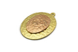 Brass Oval Charm, Raw Brass And Raw Copper Oval Charm With 1 Loop, Copper Charms, Mixed Material Findings (30x22x3.5mm) N2210