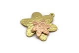 Brass Flower Charm, Raw Brass And Raw Copper Flower Charm With 1 Loop, Copper Charms, Mixed Material Findings (27x24x3.5mm) N2209