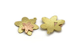Brass Flower Charm, Raw Brass And Raw Copper Flower Charm With 1 Loop, Copper Charms, Mixed Material Findings (27x24x3.5mm) N2209