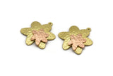 Brass Flower Charm, Raw Brass And Raw Copper Flower Charm With 1 Loop, Copper Charms, Mixed Material Findings (27x24x3.5mm) N2209