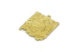 Brass Square Charm, Raw Brass Mountain And Tree Charm With 1 Loop, Flower Charms, Crescent Moon Charms, Findings (28x23x1.5mm) N2280