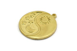 Brass Round Charm, Raw Brass Round Charm With 1 Loop, Yin Yang Findings, Sun Charms, Crescent Moon Charms (28x25x1.5mm) N2277