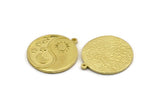 Brass Round Charm, Raw Brass Round Charm With 1 Loop, Yin Yang Findings, Sun Charms, Crescent Moon Charms (28x25x1.5mm) N2277