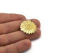 Brass Flower Charm, Raw Brass Flower And Hearts Charm With 1 Loop, Findings (29.5x27x1.5mm) N2257