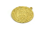 Brass Round Charm, Raw Brass Flower Charm With 1 Loop, Leaf Charms, Findings (30x27x1.5mm) N2240