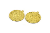 Brass Round Charm, Raw Brass Flower Charm With 1 Loop, Leaf Charms, Findings (30x27x1.5mm) N2240