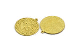 Brass Round Charm, Raw Brass Flower Charm With 1 Loop, Leaf Charms, Findings (30x27x1.5mm) N2240