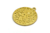Brass Round Charm, Raw Brass Sun And Star Charm With 1 Loop, Findings (29x25.5x1.5mm) N2270