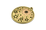 Brass Round Charm, Raw Brass Sun And Star Charm With 1 Loop, Copper Sun Charms, Black Painted Brass, Findings (29x25.5x1.5mm) N2272