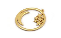 Gold Moon Charm, Gold Plated Brass Moon And Star Charm With 1 Loop (36x34x1.5mm) N1346