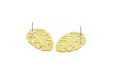 Brass Leaf Earring, 6 Raw Brass Leaf Stud Earrings (30x20x0.80mm) M01677