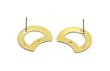 Brass Moon Earring, 8 Raw Brass Crescent Moon Stud Earrings With 1 Hole (20x15x0.70mm) M779