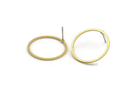 25mm Circle Earring, 8 Raw Brass Circle Stud Earrings (25x1x1mm) A3769 A5548