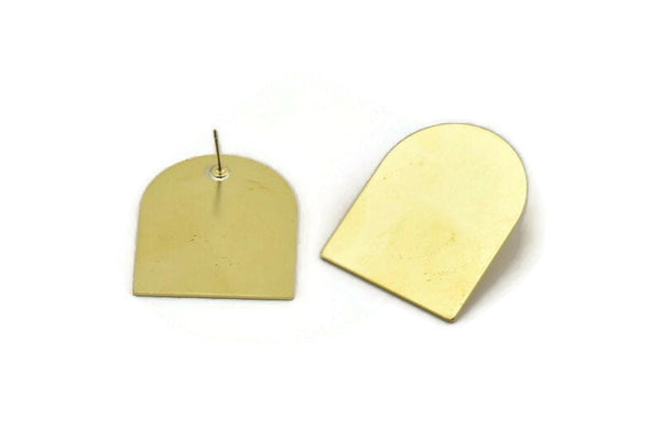 D Shape Earring, 4 Raw Brass D Shaped Stud Earrings, Findings (35x28x0.80mm) M355 A5589