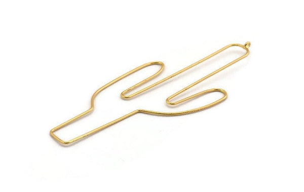 Gold Cactus Finding, 2 Gold Plated Brass Huge Wire Cactus Earring Wires, Jewelry Supplies, Charms (113x41x1mm) Bs 1703 Q0043