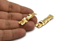 Gold Rectangle Charm, 4 Gold Plated Brass Wavy Rectangle Charms With 1 Hole, Earrings, Findings (36x10x0.60mm) D857