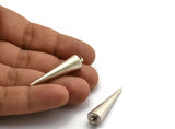 Silver Spike Charm, 2 Antique Silver Plated Brass Spike Tribal Pendants With 1 Loop (10x40mm) D1502