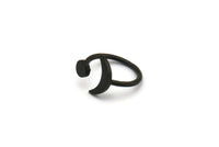 Universe Cosmos Ring, 3 Oxidized Black Plated Brass Moon And Planet Rings - Round Cabochon Size: 6mm N0127