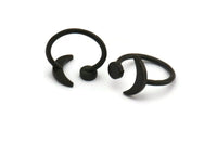 Universe Cosmos Ring, 3 Oxidized Black Plated Brass Moon And Planet Rings - Round Cabochon Size: 6mm N0127