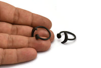 Universe Cosmos Ring, 3 Oxidized Black Plated Brass Moon And Planet Rings - Round Cabochon Size: 6mm N0127