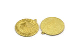 Brass Round Charm, Raw Brass Round Charm With 1 Loop, Sun Findings, Sun Rising Findings (28x25x1.5mm) N2251