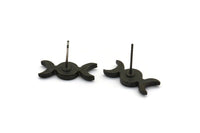 Black Moon Earring, 2 Oxidized Black Brass Crescent Moon Stud Earrings - Pad Size 6mm (19x8mm) N1269 H0983