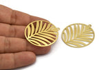 Brass Round Charm, 4 Raw Brass Branch Patterned Round Shaped Charms With 1 Loop, Charm Pendants (40x37x0.60mm) A6016