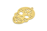 Brass Skull Charm, 4 Raw Brass Skull Head Charms With 1 Loop, Findings (34x22.5x0.60mm) A6137