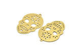 Brass Skull Charm, 4 Raw Brass Skull Head Charms With 1 Loop, Findings (34x22.5x0.60mm) A6137