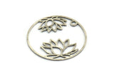 Silver Flower Charm, 10 Antique Silver Plated Brass Lotus Flower Charms With 1 Hole, Findings (27x0.60mm) D1438